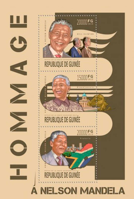 Guinea 2013 Nelson Mandela at the White House 3 Stamp Sheet 7B-2186