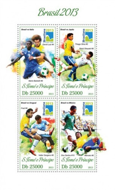 St Thomas - 2013 Brazil Football - 4 Stamp Mint Sheet ST13405a