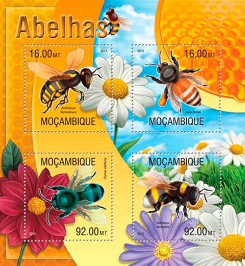 Mozambique 2013 Bees and Flowers on Stamps Mint 4 Stamp Sheet 13A-1264