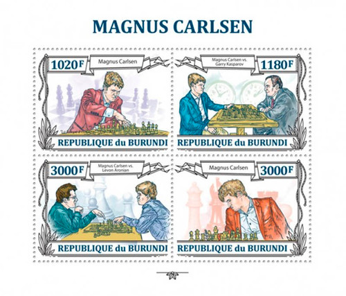 Burundi - 2013 Magnus Carlsen Chess Grandmaster 4 Stamp Sheet 2J-531