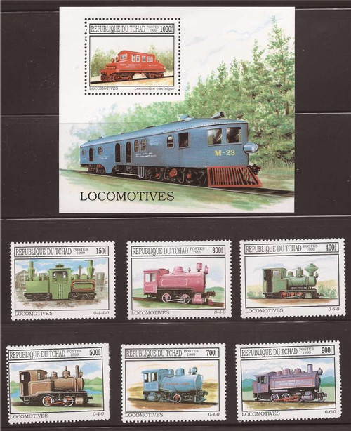 Chad - 1999 Locomotives - 6 Stamp Set + S/S - 3B-252