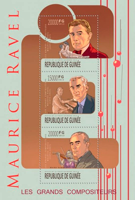 Guinea - 2013 French Composer Maurice Ravel Mint 3 Stamp Sheet 7B-2201