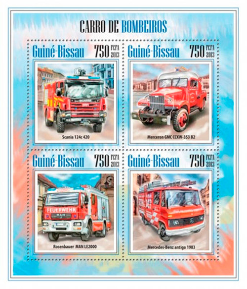 Guinea-Bissau 2013 Fire Trucks and Engines Mint 4 Stamp Sheet GB13507a