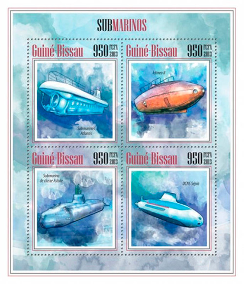 Guinea-Bissau - 2013 World of Submarines Mint 4 Stamp Sheet GB13514a