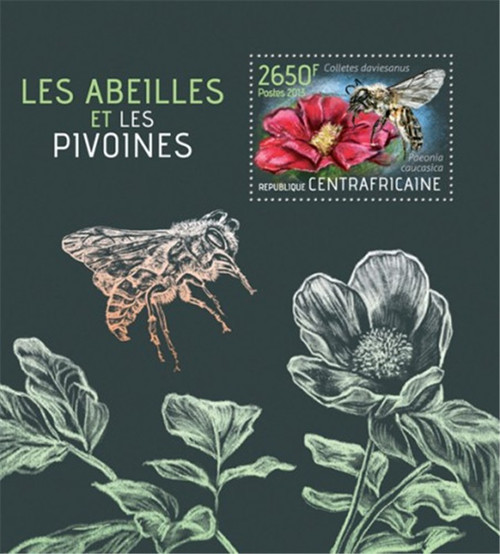 Central Africa - 2013 Bee & Peony - Stamp Souvenir Sheet - 3H-566