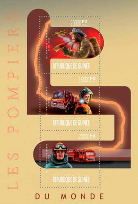 Guinea 2013 Fire Engines & First Responders Mint 3 Stamp Sheet 7B-2232