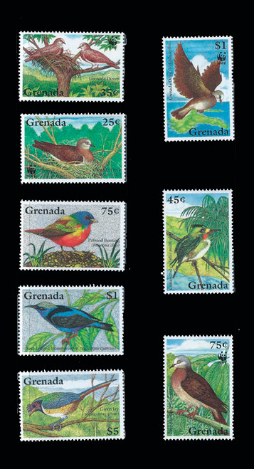 Grenada 1995 WWF & Endangered Birds on Stamps -  8 Stamp Set 7J-014