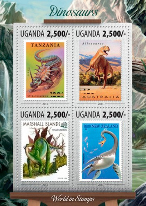 Uganda 2013  Dinosaurs of Australia and Africa 4 Stamp Sheet  21D-115