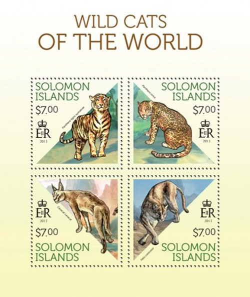 Solomon Island 2013 Wild Cats of the World 4 Mint Stamp Sheet 19M-281
