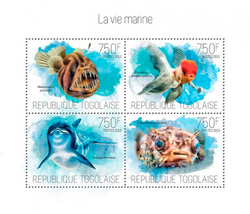 Togo 2013- Marine Life and Fishes of Togo Mint 4 Stamp Sheet 20H-780