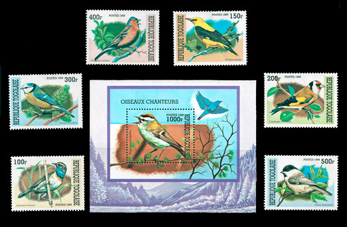 Togo 1999 -Native Birds on Stamps Mint 6 Stamp Set + S/S 20H-803