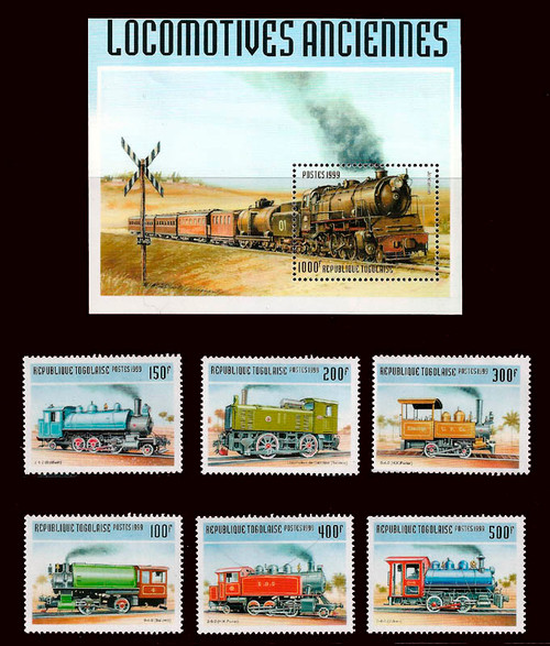 Togo 1999 Antique Trains - 6 Stamp Set + S/S Scott 1911H-N 20H-806