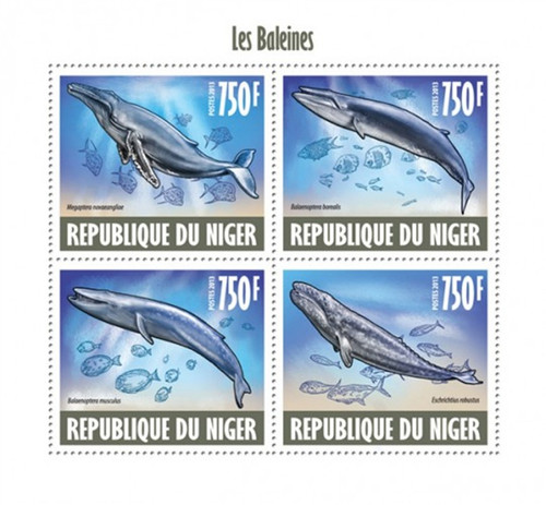Niger - 2013 Whales - 4 Stamp Sheet - 14A-336