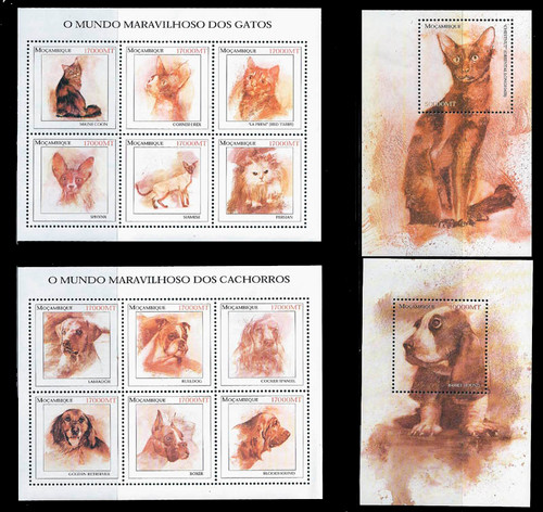 Mozambique 2002 Dogs Cats Horses 3 Sheets of 6 Stamps + 3 S/S 13A-1332