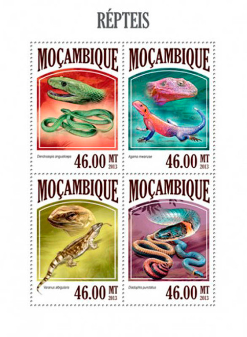 Mozambique 2013 Lizards and Snakes Mint 4 Stamp Sheet 13A-1350