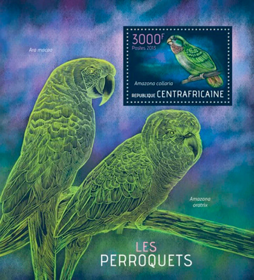 Central Africa 2013 Exotic Parrots Mint Stamp Souvenir Sheet   3H-594