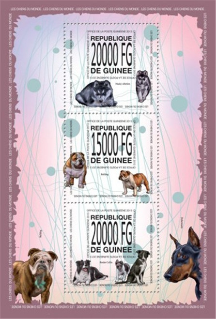 Guinea - 2013 Dogs of the World - 3 Stamp Sheet - 7B-2263