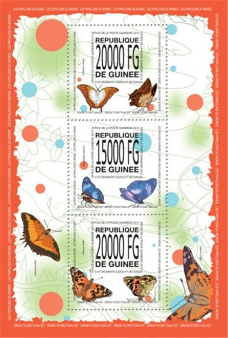 Guinea - 2013 Butterflies of the World - 3 Stamp Sheet - 7B-2275