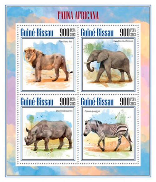 Guinea-Bissau-2013 African Animals Mint 4 Stamp Sheet  GB13701a