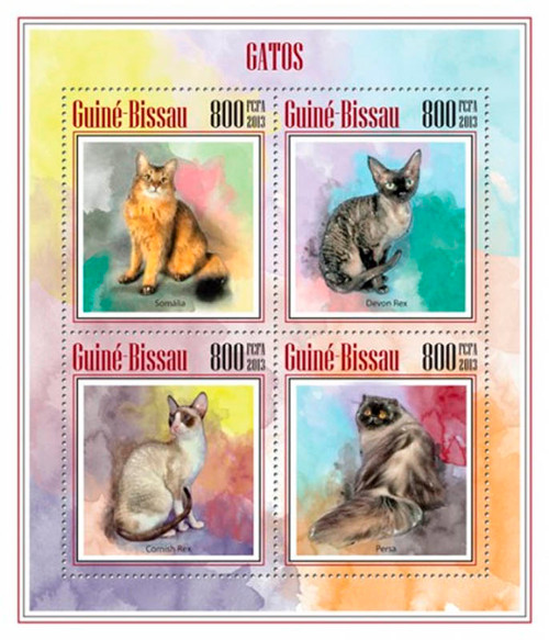 Guinea-Bissau-2013 Cats Mint 4 Stamp Sheet GB13702a