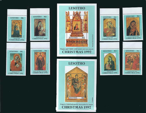 Lesotho 1992 Religious Christmas Artworks 8 Stamp Set + 2 S/S 12E-008