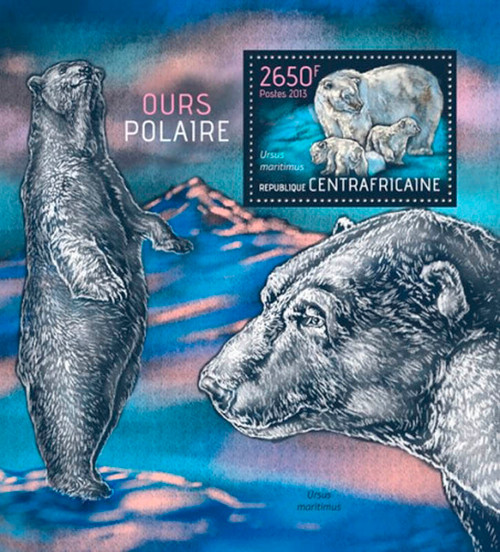 Central Africa 2013 Polar Bears and Cubs Stamp Souvenir Sheet 3H-622