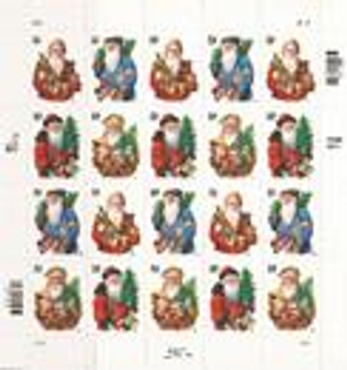 US Stamps - 2001 Christmas Santas - 20 Stamp Sheet - Scott #3537-40