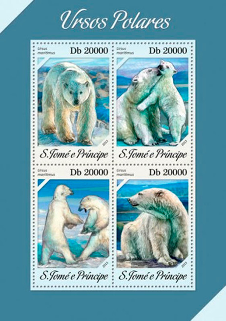 St. Thomas -2013 Polar Bears In The Wild MNH 4 Stamp Sheet  ST13611a