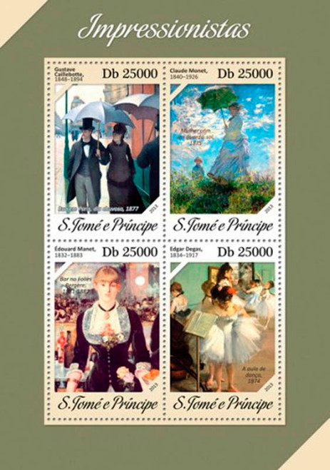 St. Thomas - 2013 Impressionist Painters Mint 4 Stamp Sheet ST13615a