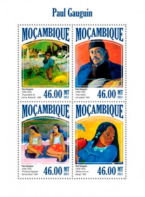 Mozambique 2013 French Painter Paul Gauguin MNH 4 Stamp Sheet 13A-1398 Mozambique 2013 French Painter Paul Gauguin MNH 4 Stamp Sheet 13A-1398