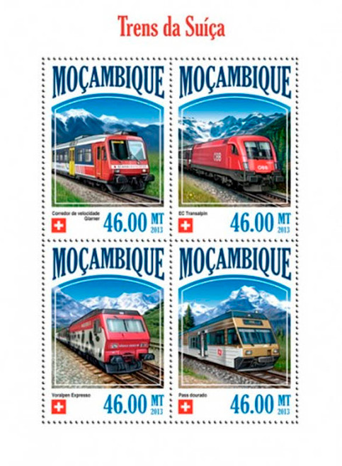 Mozambique 2013 Swiss Trains Mint 4 Stamp Sheet 13A-1414