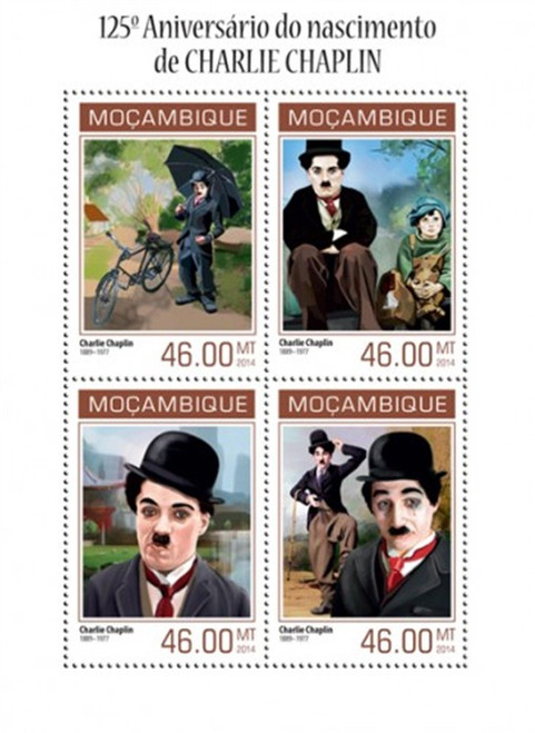 Mozambique - 2014 Charlie Chaplin Anniversary-4 Stamp Sheet-13A-1442