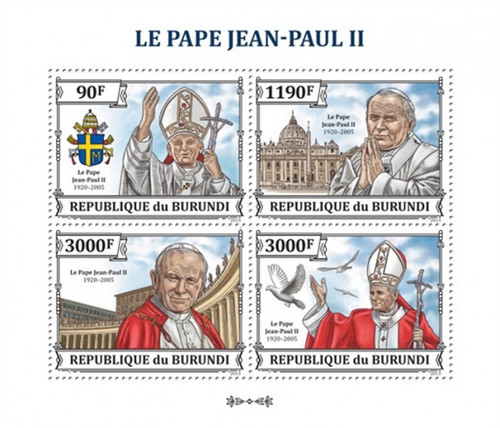 Burundi - 2013 Pope John Paul II - 4 Stamp Sheet - 2J-577