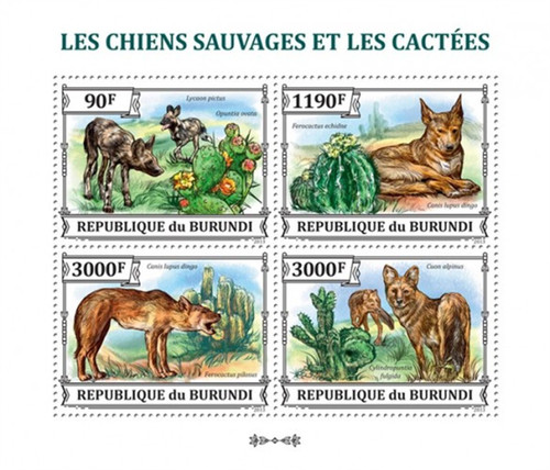 Burundi - 2013 Wild Dogs and Cactus - 4 Stamp Sheet - 2J-589