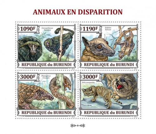 Burundi - 2013 Endangered Animals - 4 Stamp Sheet - 2J-597