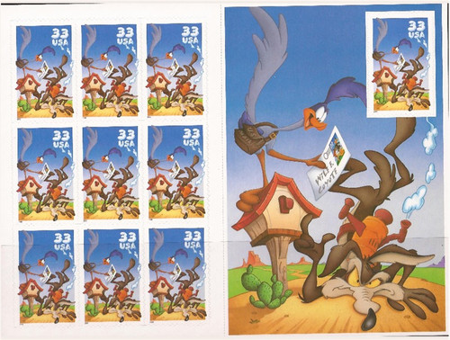 US Stamps - 2000 Road Runner & Wile E. Coyote - 10 Stamp Sheet #3391