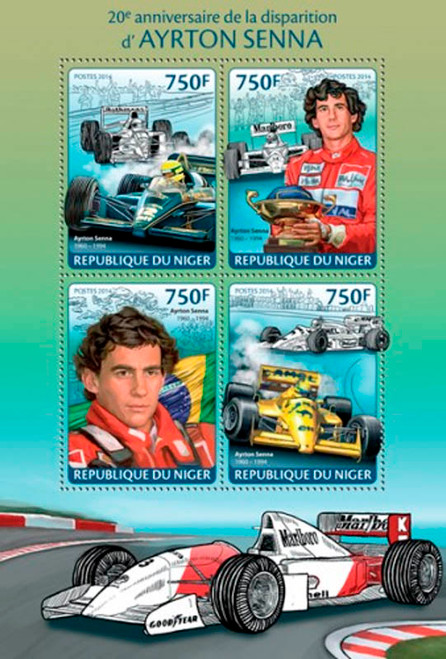 Niger-2014 F1 Racing Champion Ayrton Senna Mint 4 Stamp Sheet 14A-363