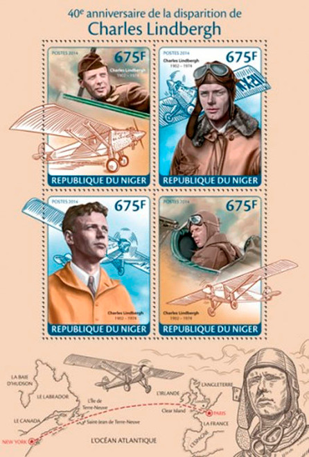 Niger - 2014 Anniversary Charles Lindbergh Mint 4 Stamp Sheet 14A-367
