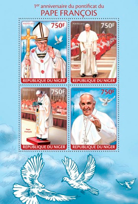 Niger 2014 Pope Francis 1 Year Anniversary Mint 4 Stamp Sheet 14A-385