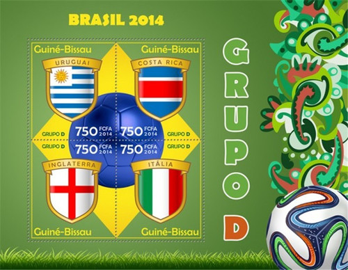 Guinea-Bissau - 2014 Brazil Football Group D - 4 Stamp Sheet-GB14304a