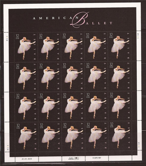 US Stamp - 1998 American Ballet - 20 Stamp Sheet - Scott #3237