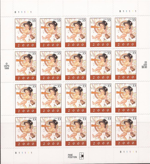 US Stamp - 1999 Year 2000 New Year Baby - 20 Stamp Sheet - Scott #3369