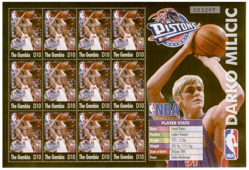 Gambia - NBA Piston Darko Milicic On Stamps 2892