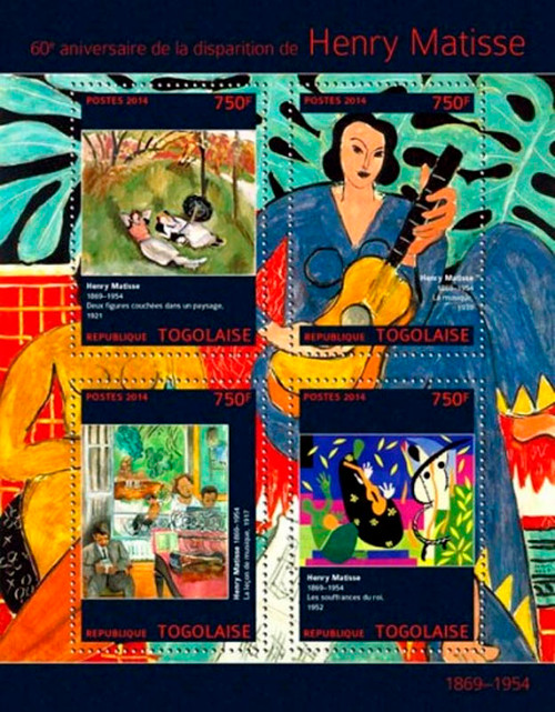 Togo 2014 French Modern Art Henri Matisse Mint 4 Stamp Sheet 20H-927