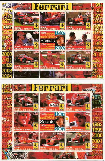 Antigua & Barbuda - 2005 Ferrari Racing Team Stamps 2 Sheet Set RD12-3