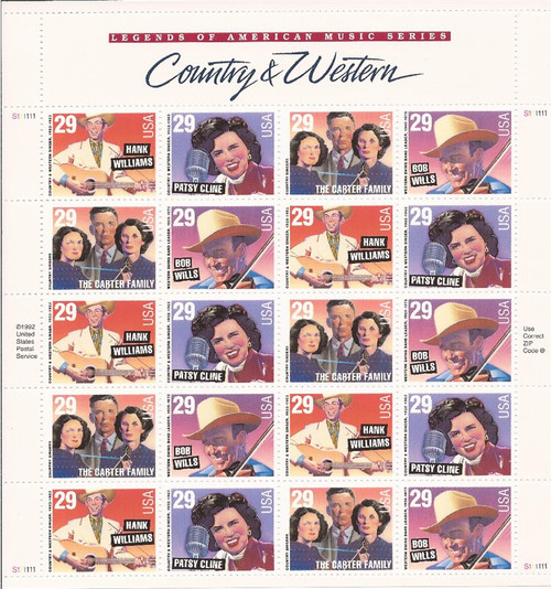 US Stamp - 1993 Country & Western Stars - 20 Stamp Sheet Scott #2771-4