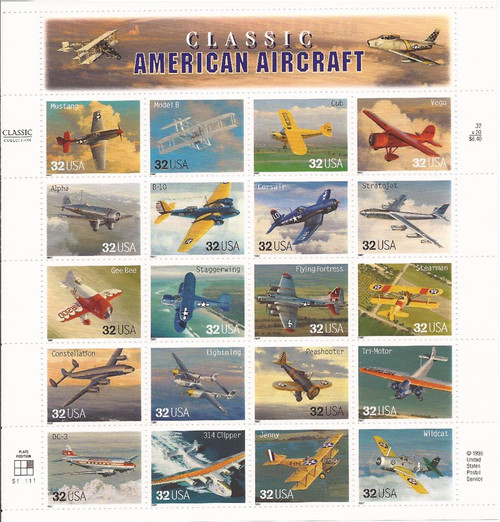 US Stamp - 1997 Classic American Aircraft - 20 Stamp Sheet Scott #3142