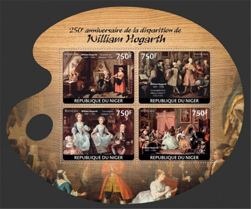 Niger - 2014 William Hogarth 250th Anniversary - 4 Stamp Sheet-14A-413
