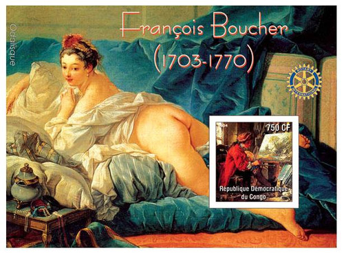 Francois Boucher Paintings on Stamps - Nude & Self-Portrait - 9820