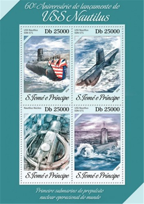 St Thomas - 2014 USS Nautilus Anniversary - 4 Stamp Sheet - ST14214a